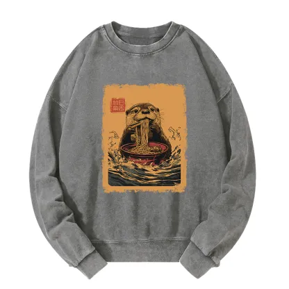 Tokyo-Tiger Ramen Lover Otter  Washed Sweatshirt