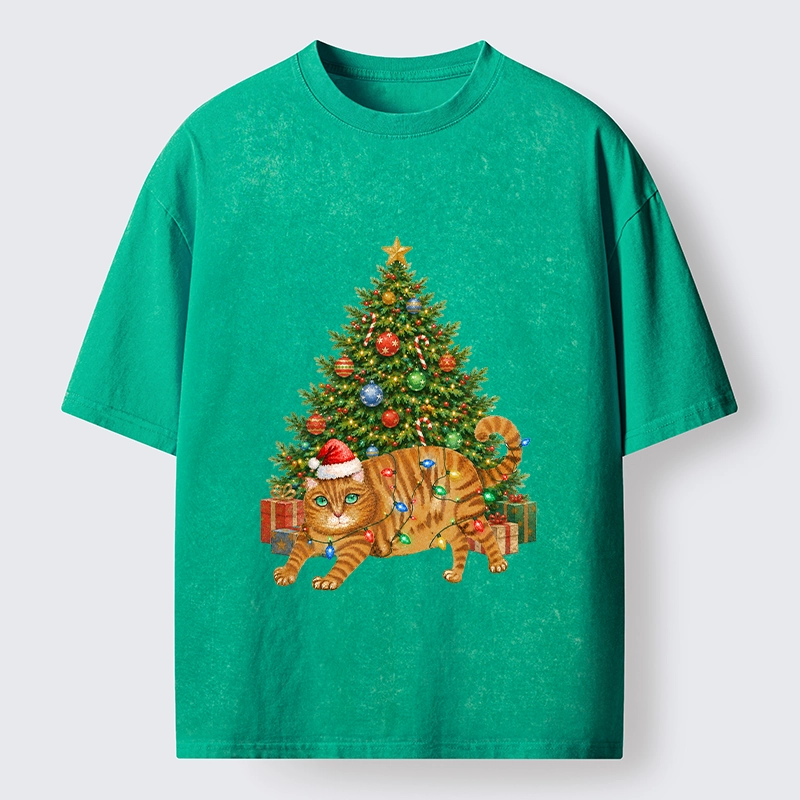 Tokyo‑Tiger Christmas Cat Chaos Washed T‑Shirt