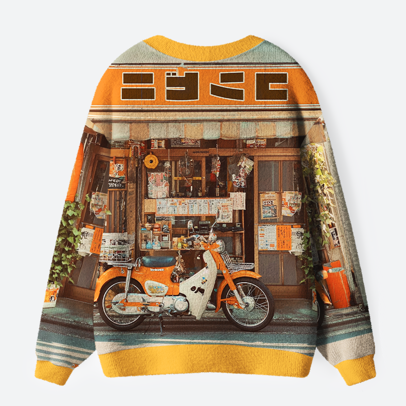 Tokyo-Tiger Retro Moto Convenience Ugly Cardigan Sweater