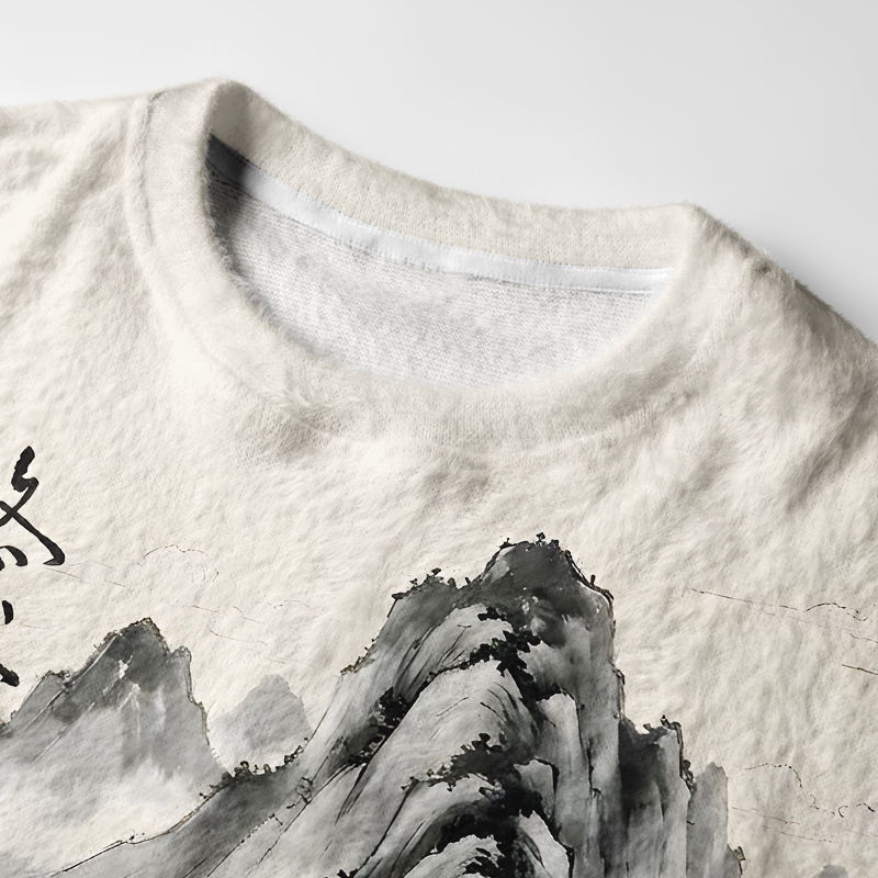 Tokyo-Tiger Serene Ink Art Samurai Cat Fuzzy Christmas Ugly Sweatshirt