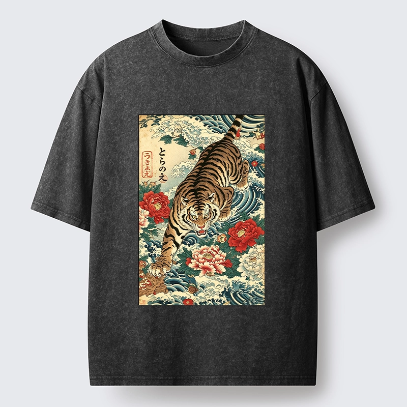 Tokyo‑Tiger Retro Wave Tiger Washed T‑Shirt