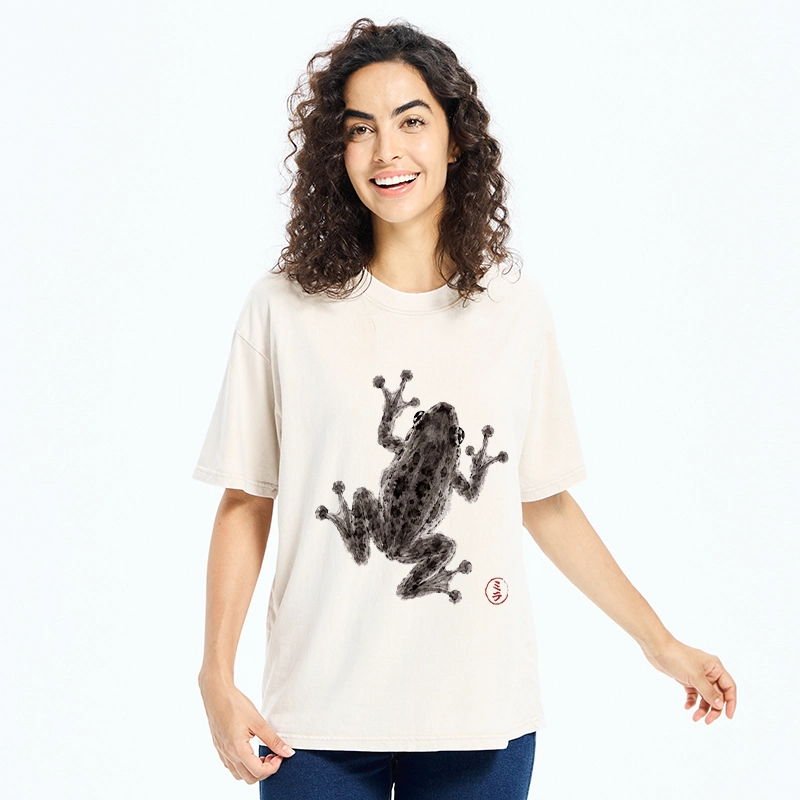 Tokyo‑Tiger Zen Frog Art Washed T‑Shirt