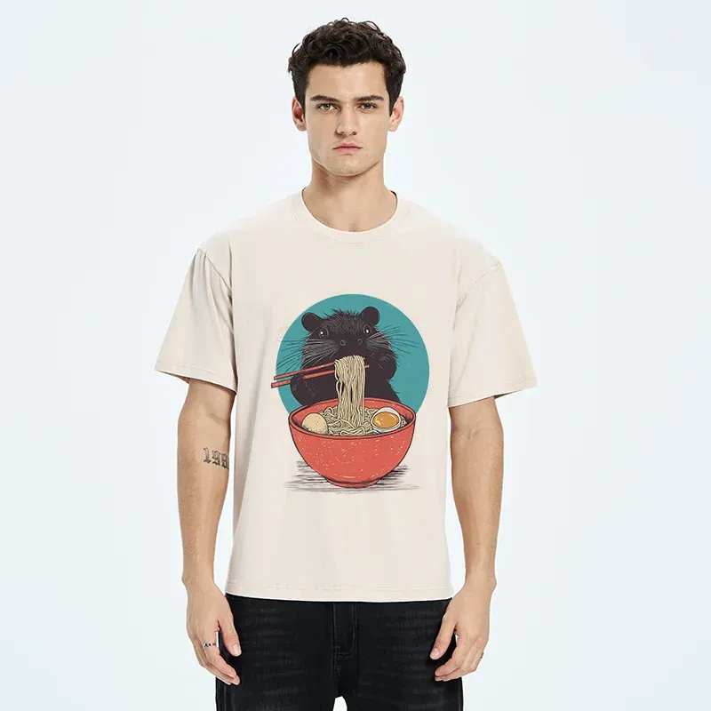 Tokyo-Tiger Hamster Eating Ramen Washed T-Shirt