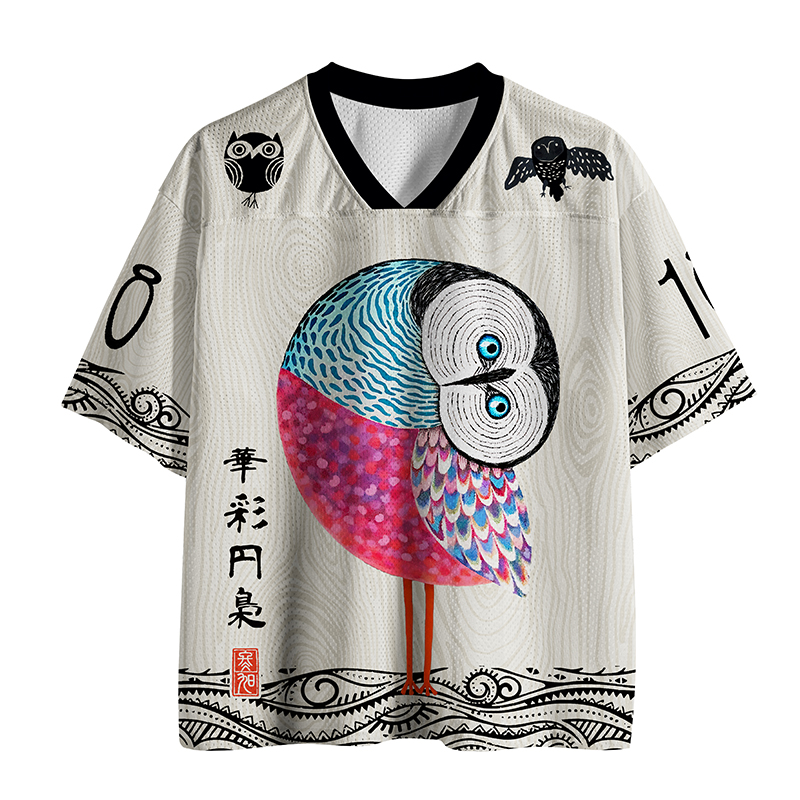 Tokyo-Tiger Vibrant Circular Owl Mesh Jersey