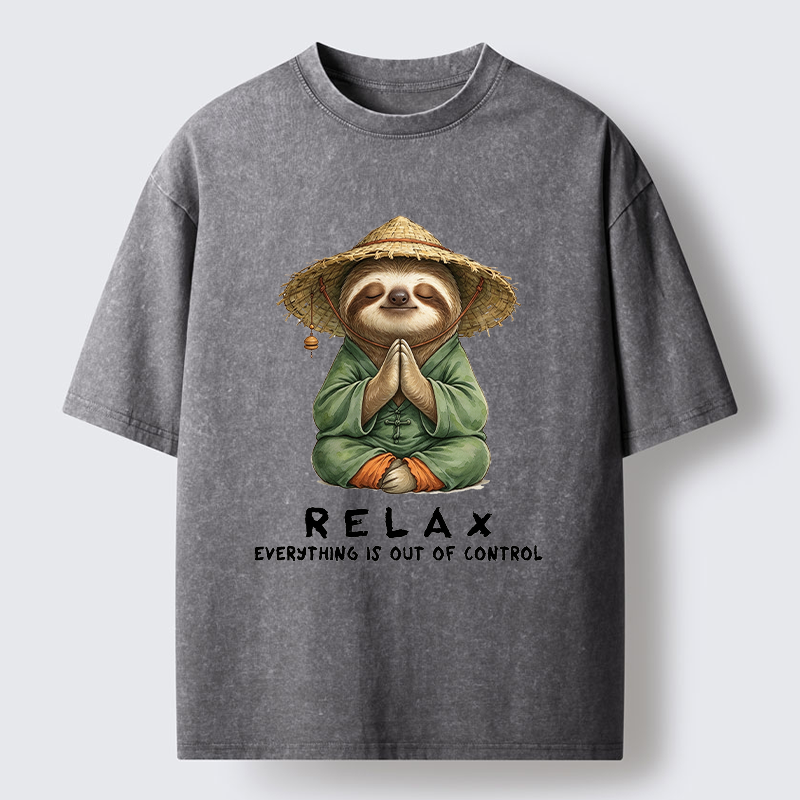 Tokyo-Tiger Zen Relax Sloth Graphic Washed T-Shirt
