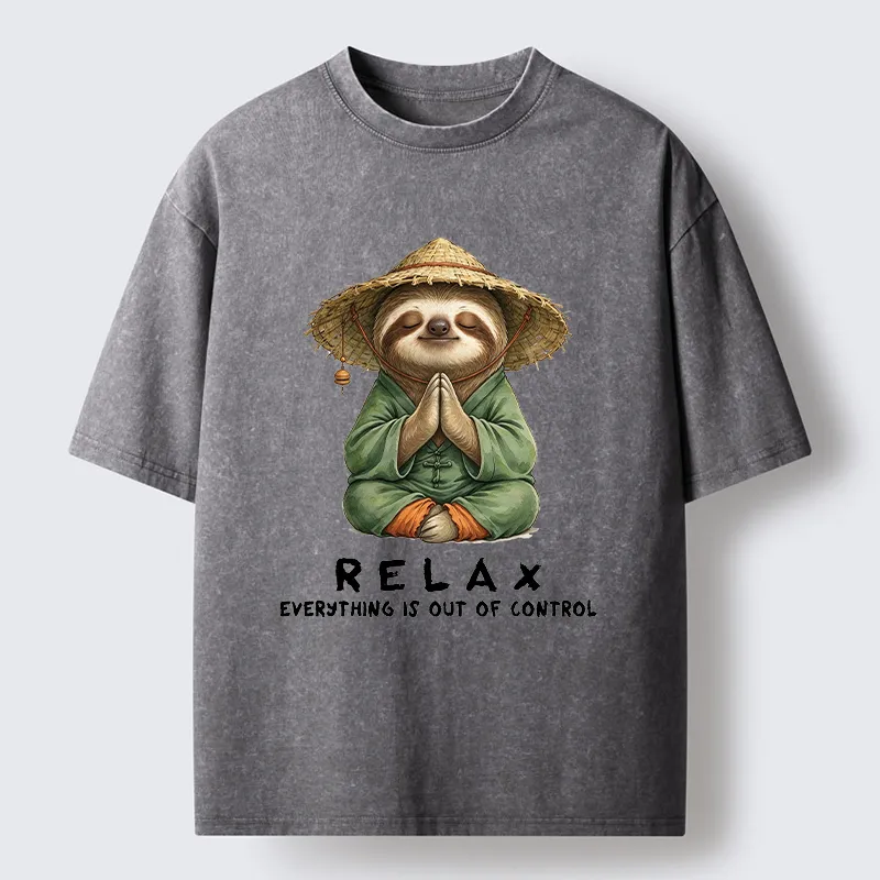 Tokyo-Tiger Zen Relax Sloth Graphic Washed T-Shirt