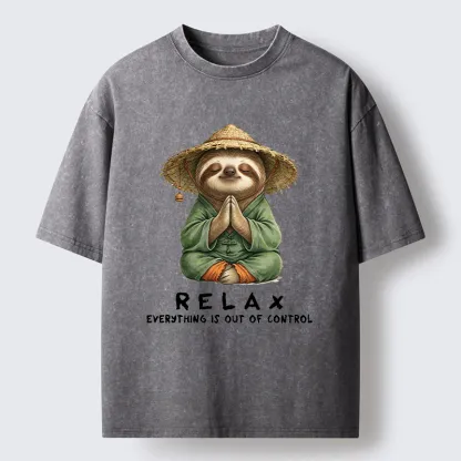 Tokyo-Tiger Zen Relax Sloth Graphic Washed T-Shirt