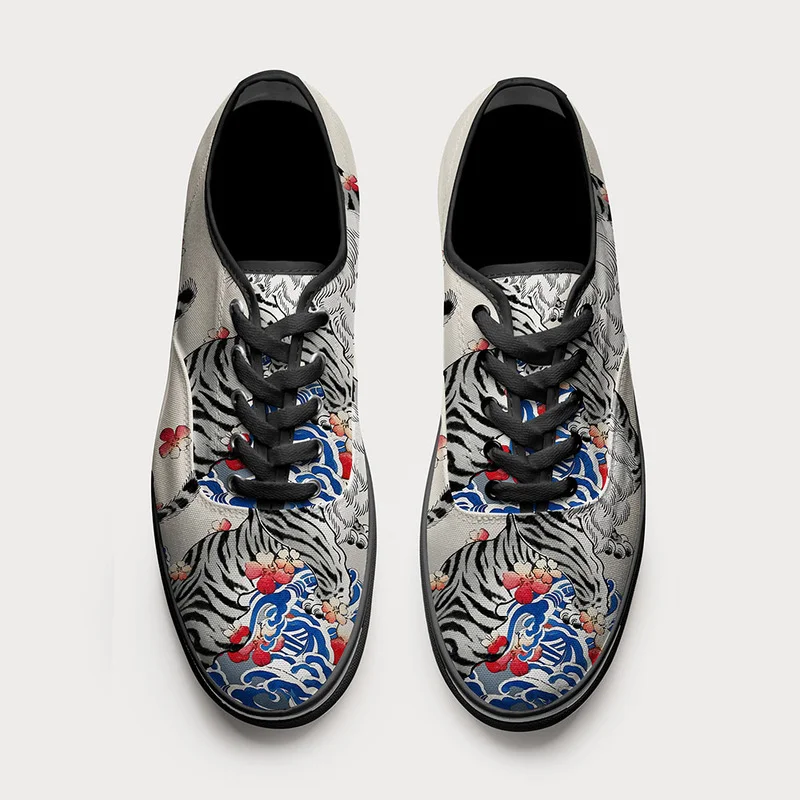 Tokyo-Tiger Fierce Tiger Amidst Sakura Wave Canvas Shoes