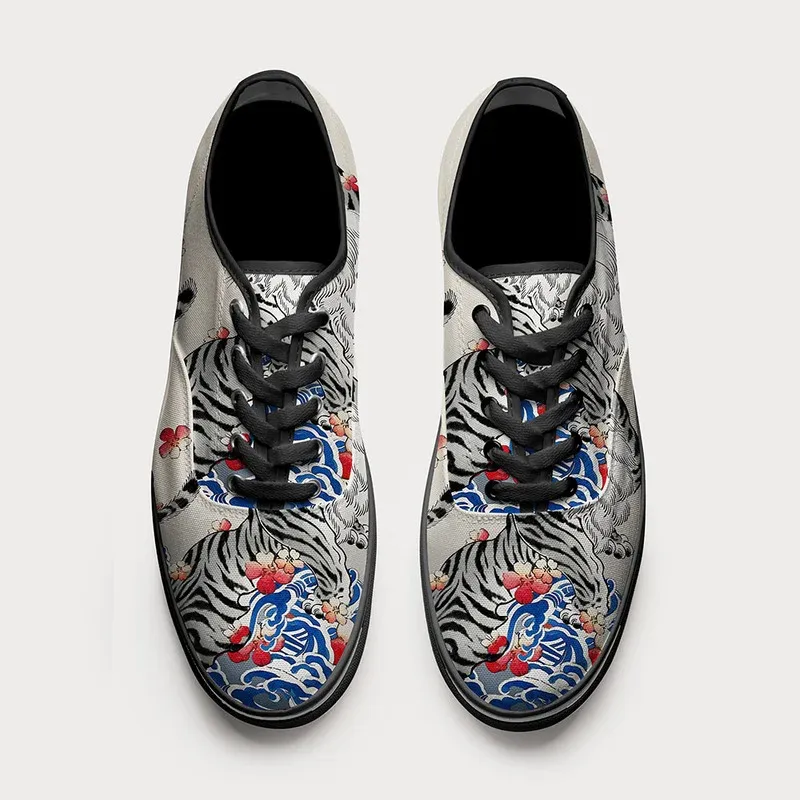 Tokyo-Tiger Fierce Tiger Amidst Sakura Wave Canvas Shoes