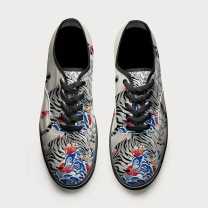 Tokyo-Tiger Fierce Tiger Amidst Sakura Wave Canvas Shoes