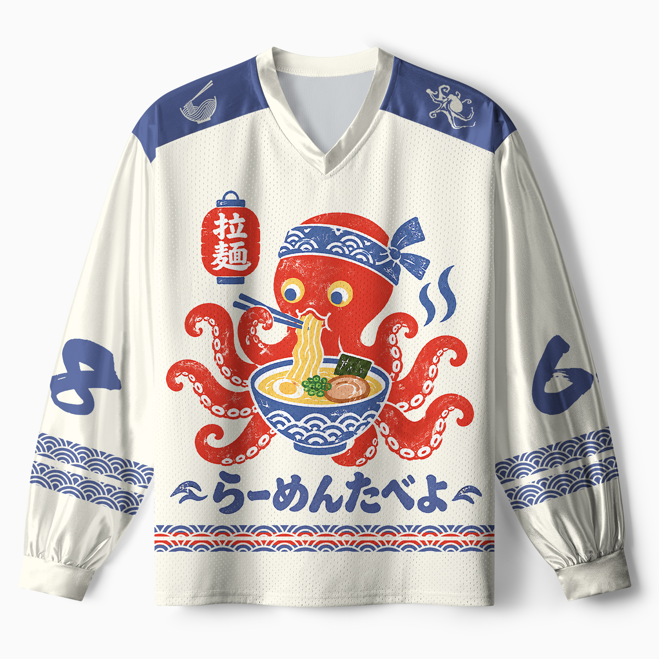 Tokyo-Tiger Japanese Retro Octopus Ramen Paneled Long Sleeve Jersey