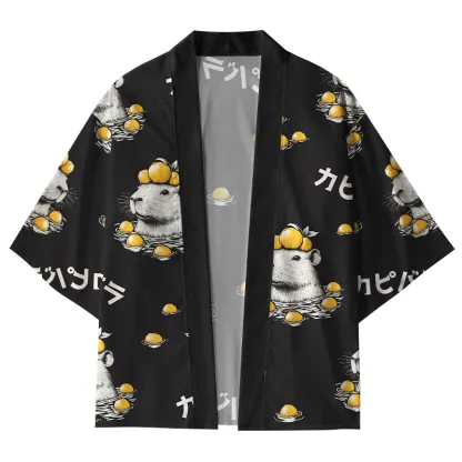 Tokyo-Tiger Cute Capybara And Lemon Kimono Cardigan