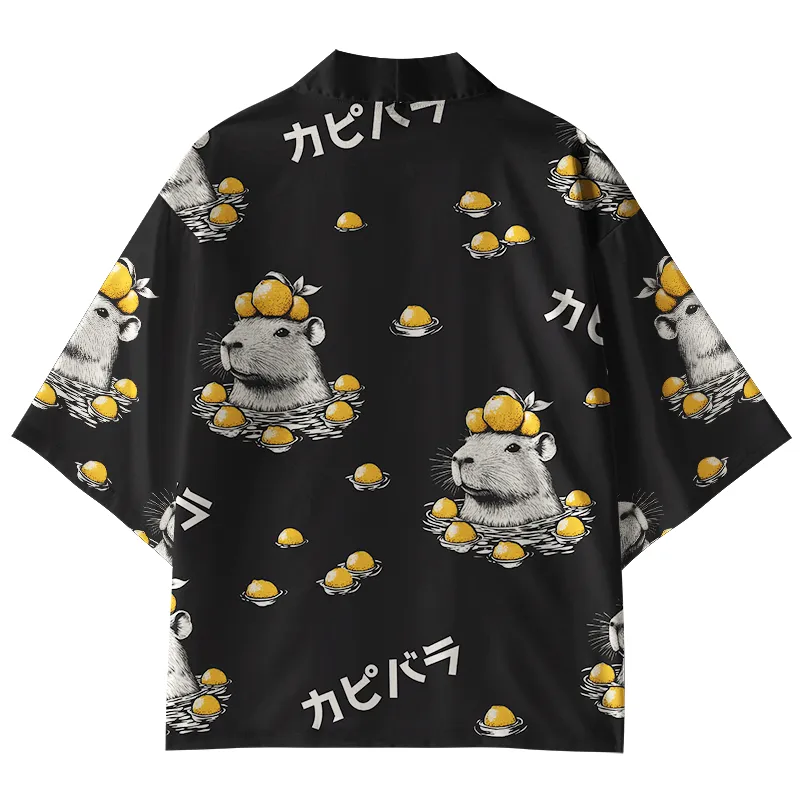 Tokyo-Tiger Cute Capybara And Lemon Kimono Cardigan