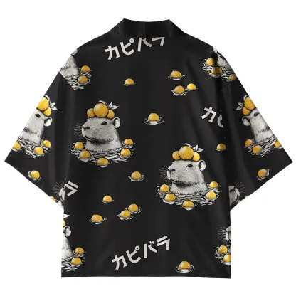 Tokyo-Tiger Cute Capybara And Lemon Kimono Cardigan