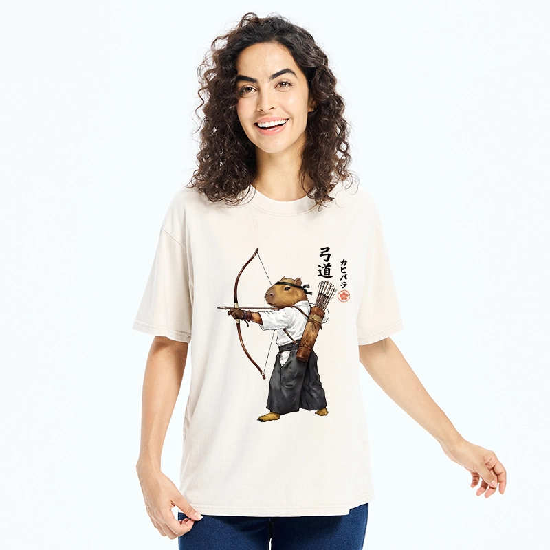 Tokyo-Tiger Capybara Kyudo Meme Washed T-Shirt