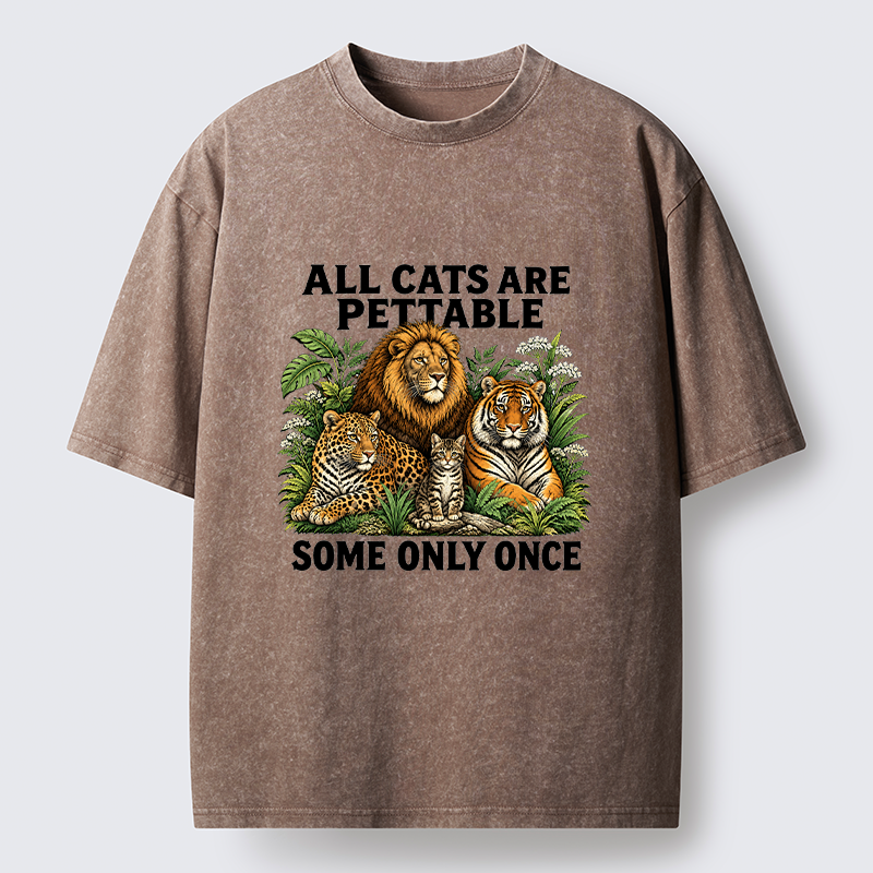 Tokyo-Tiger Funny Wild Cat Family Scene Washed T-Shirt