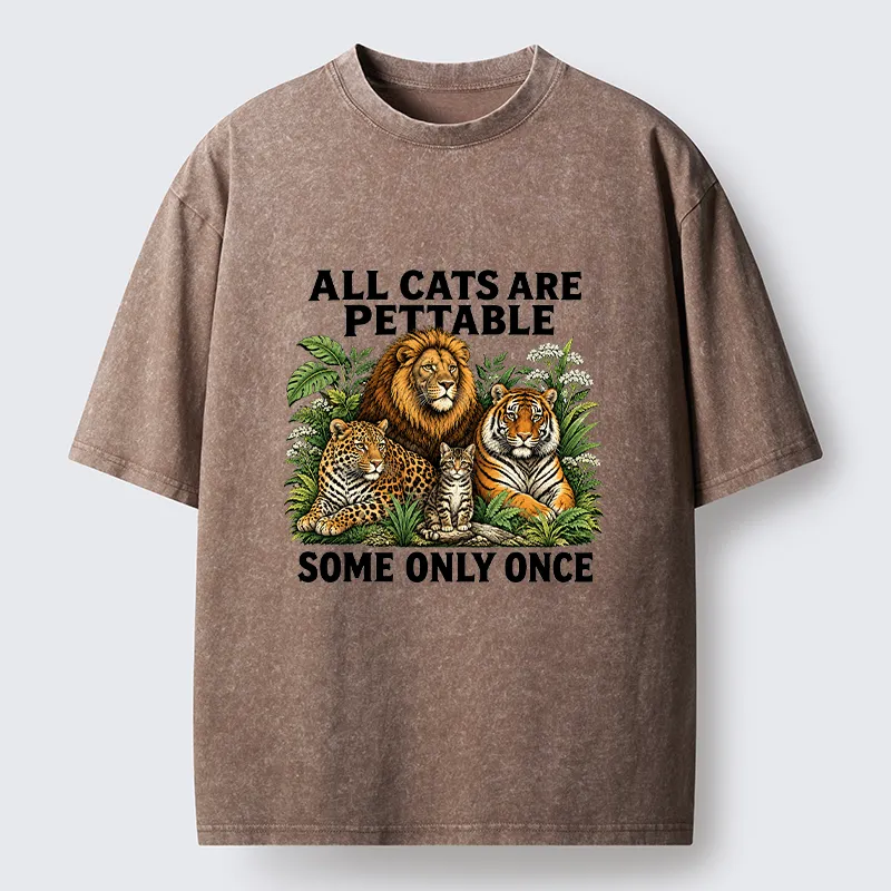 Tokyo-Tiger Funny Wild Cat Family Scene Washed T-Shirt