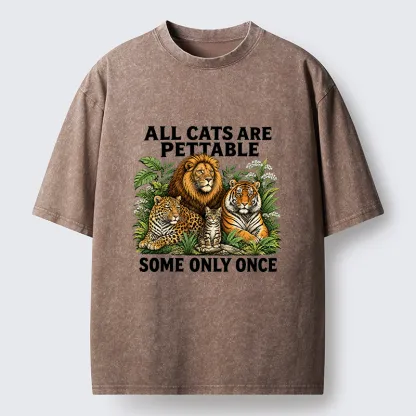 Tokyo-Tiger Funny Wild Cat Family Scene Washed T-Shirt