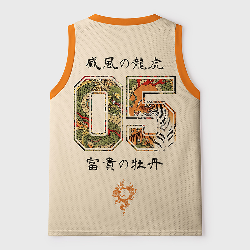Tokyo-Tiger Dragon Tiger Wealth Peonies Mesh Tank Top