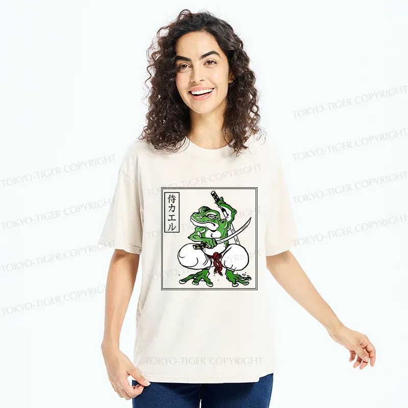 Tokyo-Tiger Retro Frog Samurai Washed T-Shirt