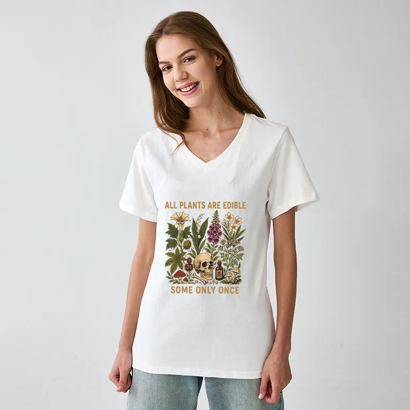 Tokyo-Tiger Edible Plants Some Only Once Joke V-Neck Classic T-Shirt
