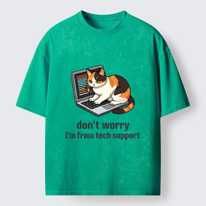 Tokyo‑Tiger Funny Tech Cat Meme Washed T‑Shirt