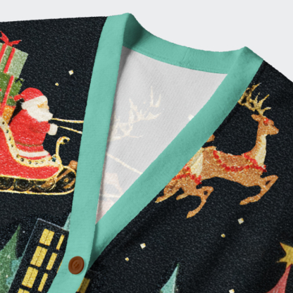 Tokyo-Tiger Santa’s Midnight Flight Ugly Cardigan Sweater