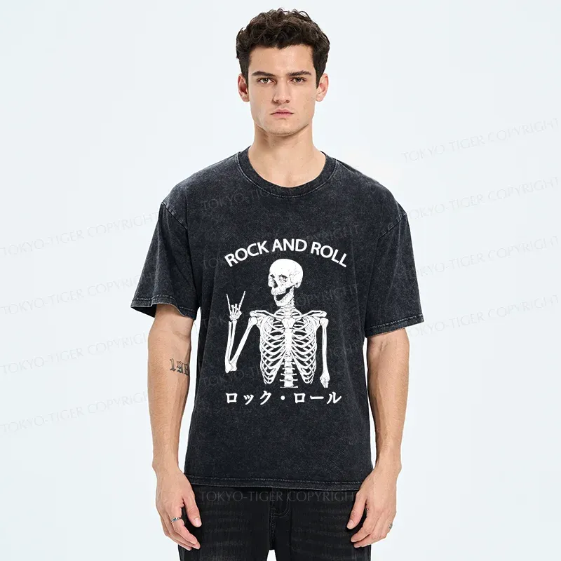 Tokyo-Tiger Rock Skull Washed T-Shirt