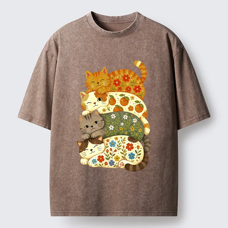Tokyo‑Tiger Stacked Floral Cats Washed T‑Shirt