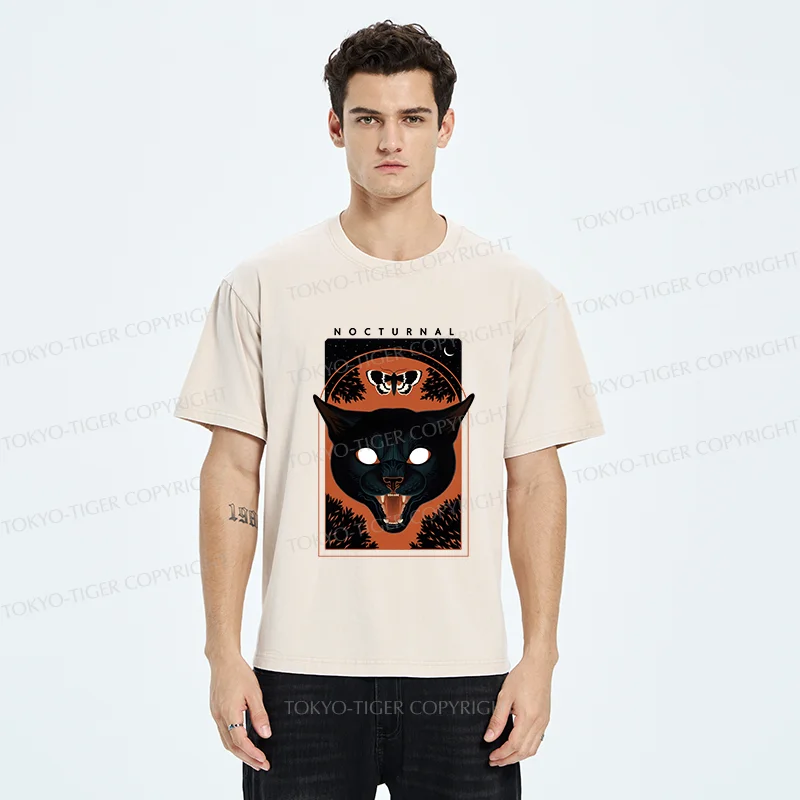 Tokyo-Tiger Scary Black Cat Washed T-Shirt