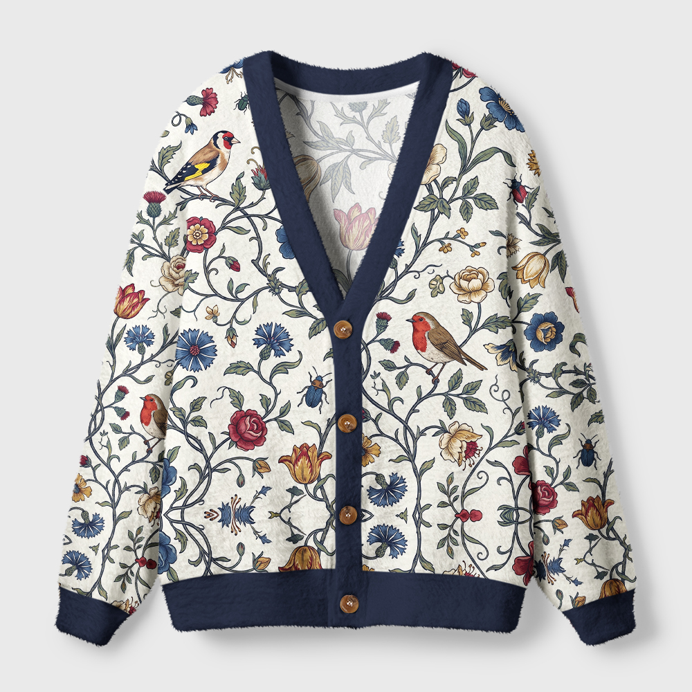 Tokyo-Tiger Vine And Songbirds Ugly Cardigan Sweater