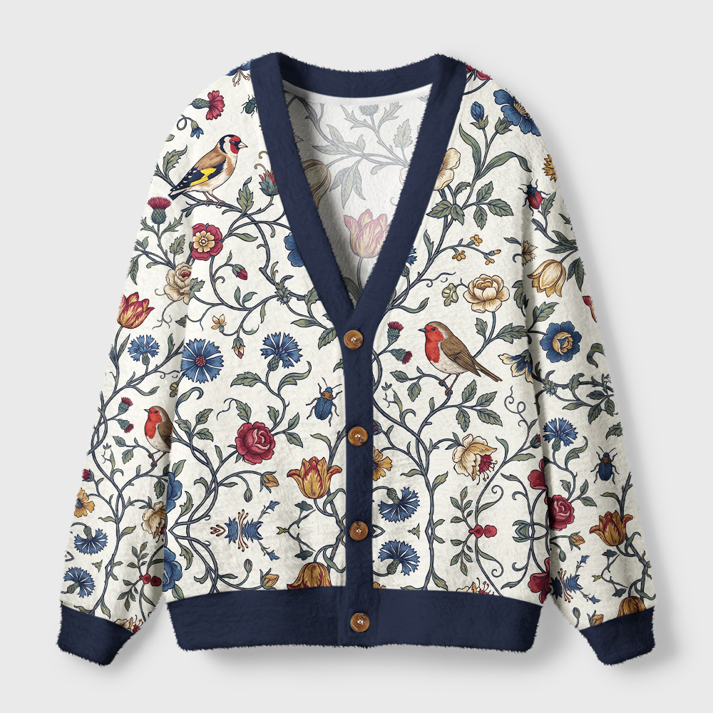 Tokyo-Tiger Vine And Songbirds Ugly Cardigan Sweater