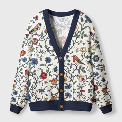Tokyo-Tiger Vine And Songbirds Ugly Cardigan Sweater
