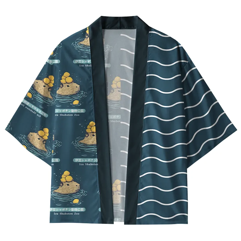 Tokyo-Tiger Capybara Bathing In Hot Springs Kimono Cardigan Sale