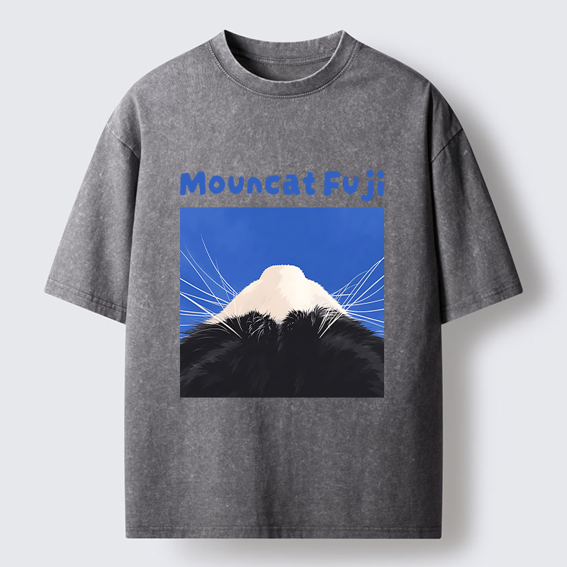 Tokyo-Tiger Cute Cat Fuji Mountain Art Washed T-Shirt