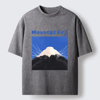 Tokyo-Tiger Cute Cat Fuji Mountain Art Washed T-Shirt