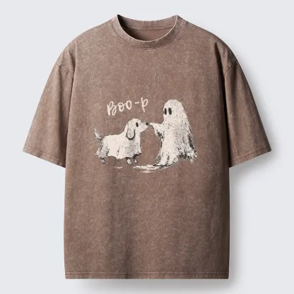 Tokyo-Tiger Funny Ghost Puppy Boo Washed T-Shirt