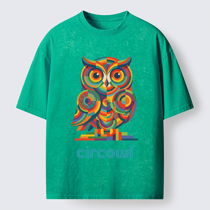 Tokyo-Tiger Colorful Circle Owl Washed T-Shirt