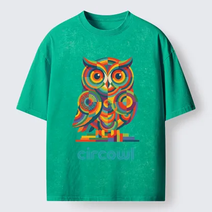 Tokyo-Tiger Colorful Circle Owl Washed T-Shirt