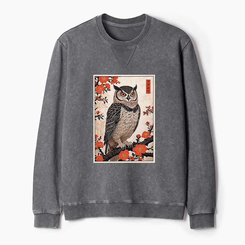 Tokyo-Tiger Vintage Japanese Owl Washed Terry Sweatshirt