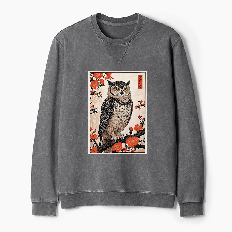 Tokyo-Tiger Vintage Japanese Owl Washed Terry Sweatshirt
