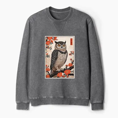 Tokyo-Tiger Vintage Japanese Owl Washed Terry Sweatshirt