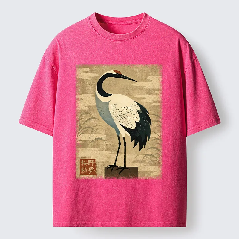 Tokyo-Tiger Elegant Japanese Crane Washed T-Shirt