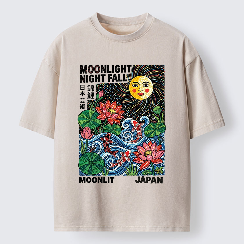 Tokyo‑Tiger Japanese Koi Lotus Pond Art Washed T‑Shirt Sale