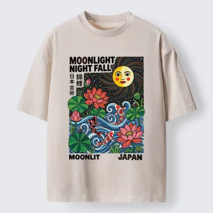 Tokyo-Tiger Japanese Koi Lotus Pond Art Washed T-Shirt