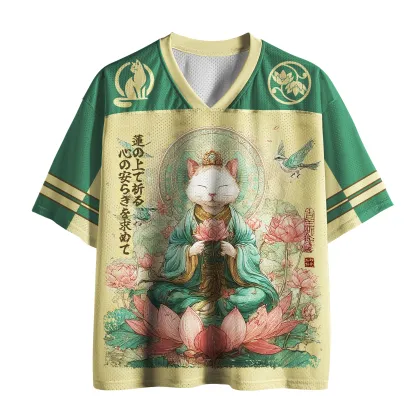 Tokyo-Tiger Zen Cat: Lotus Serenity Mesh Jersey