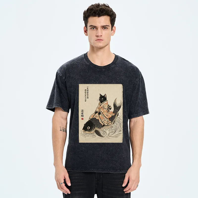 Tokyo-Tiger Vintage Japan Cat Art Washed T-Shirt
