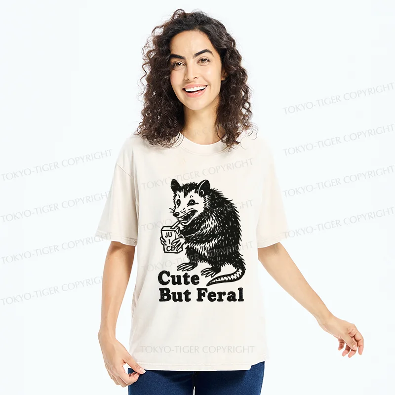 Tokyo-Tiger Opossum Drinking Juice Washed T-Shirt
