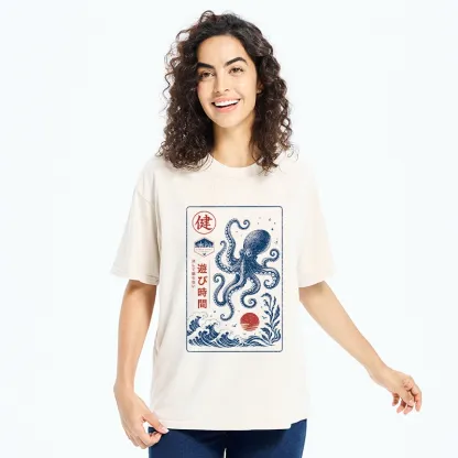 Tokyo-Tiger Octopus Swims In Wild Ocean Waves Washed T-Shirt