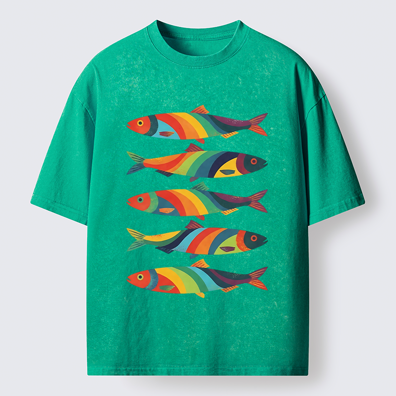 Tokyo-Tiger Bright Colorful Fish Washed T-Shirt